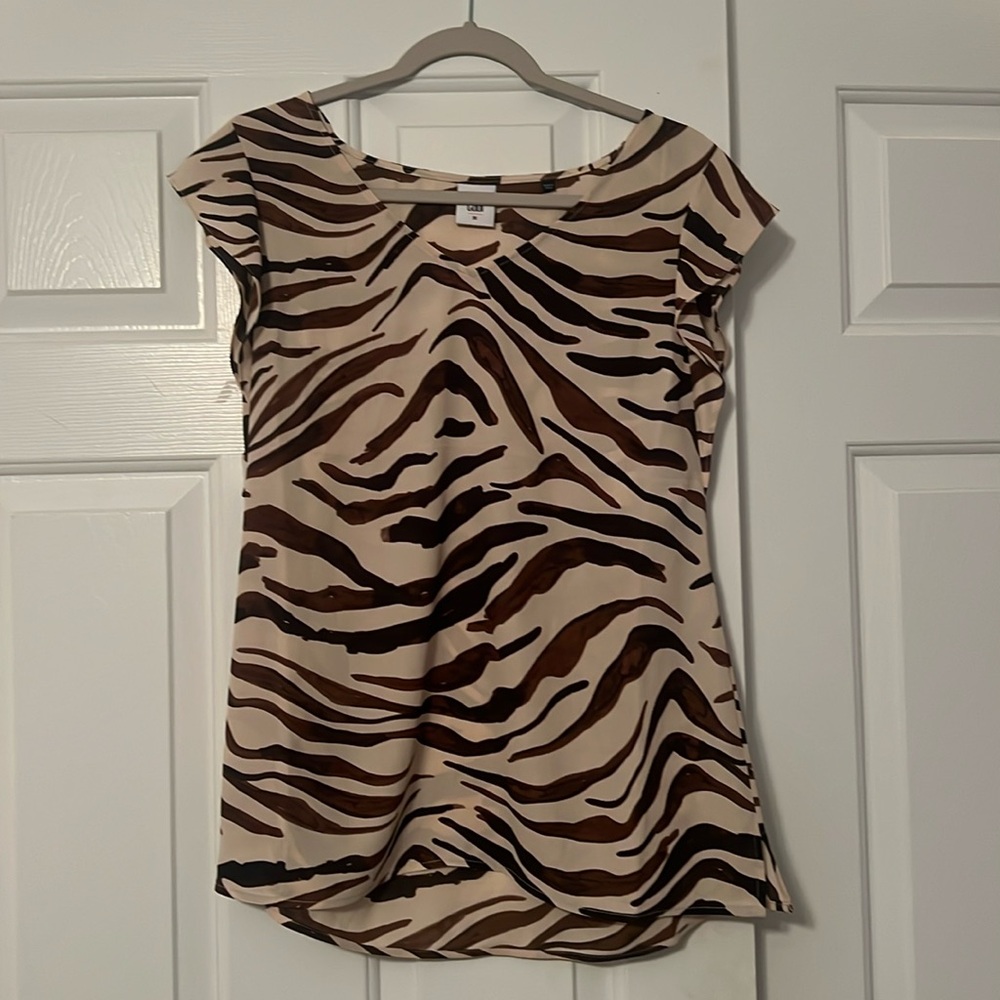 CABI Brown & Beige Dressy Tank Top - Blouse - Zebra/Animal Print Size Medium